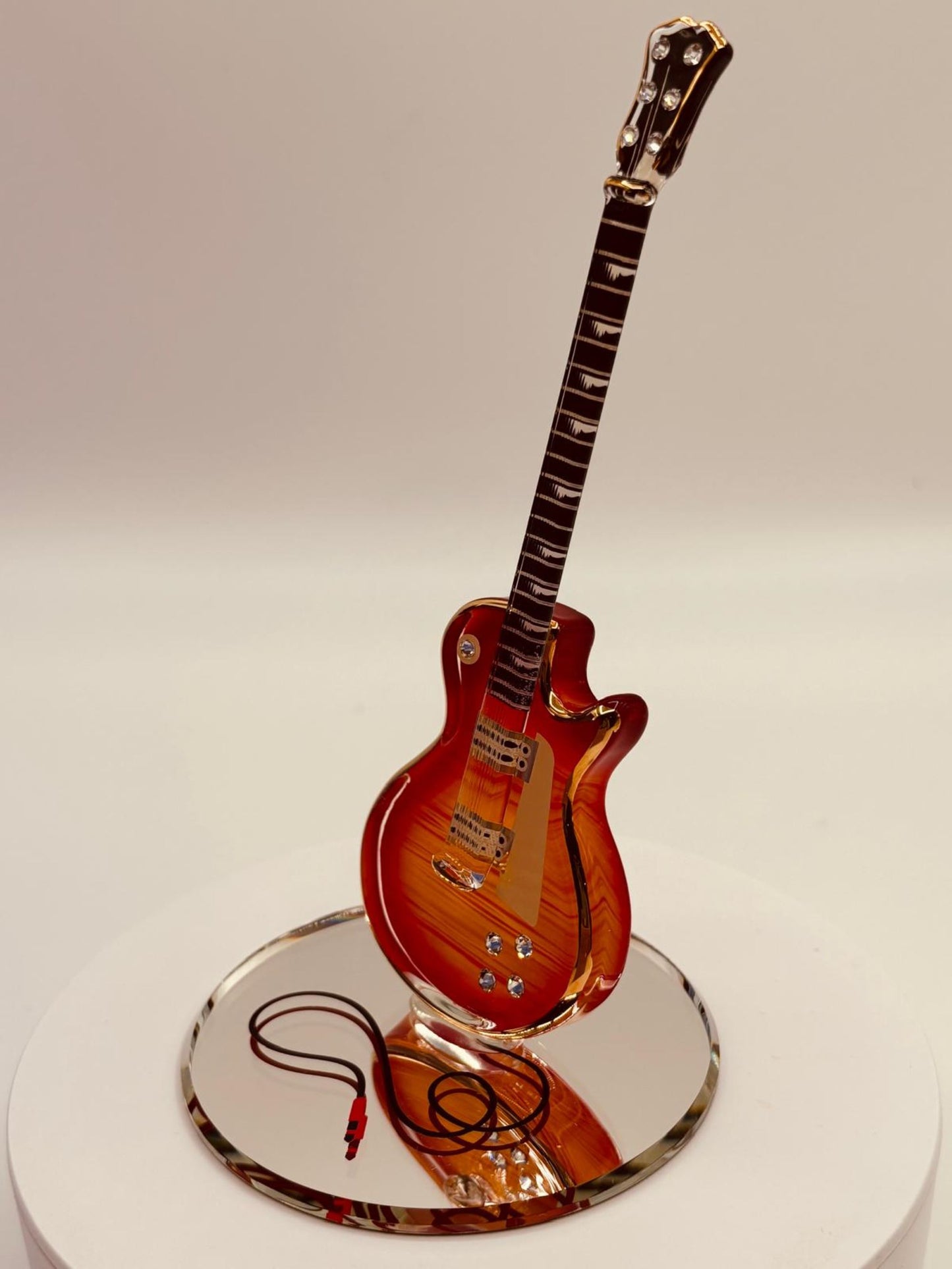 Electric Guitar Glass Figurine Gift for Guitar Player Music Lover Cherry Burst Guitar Decor Musician Gift Idea