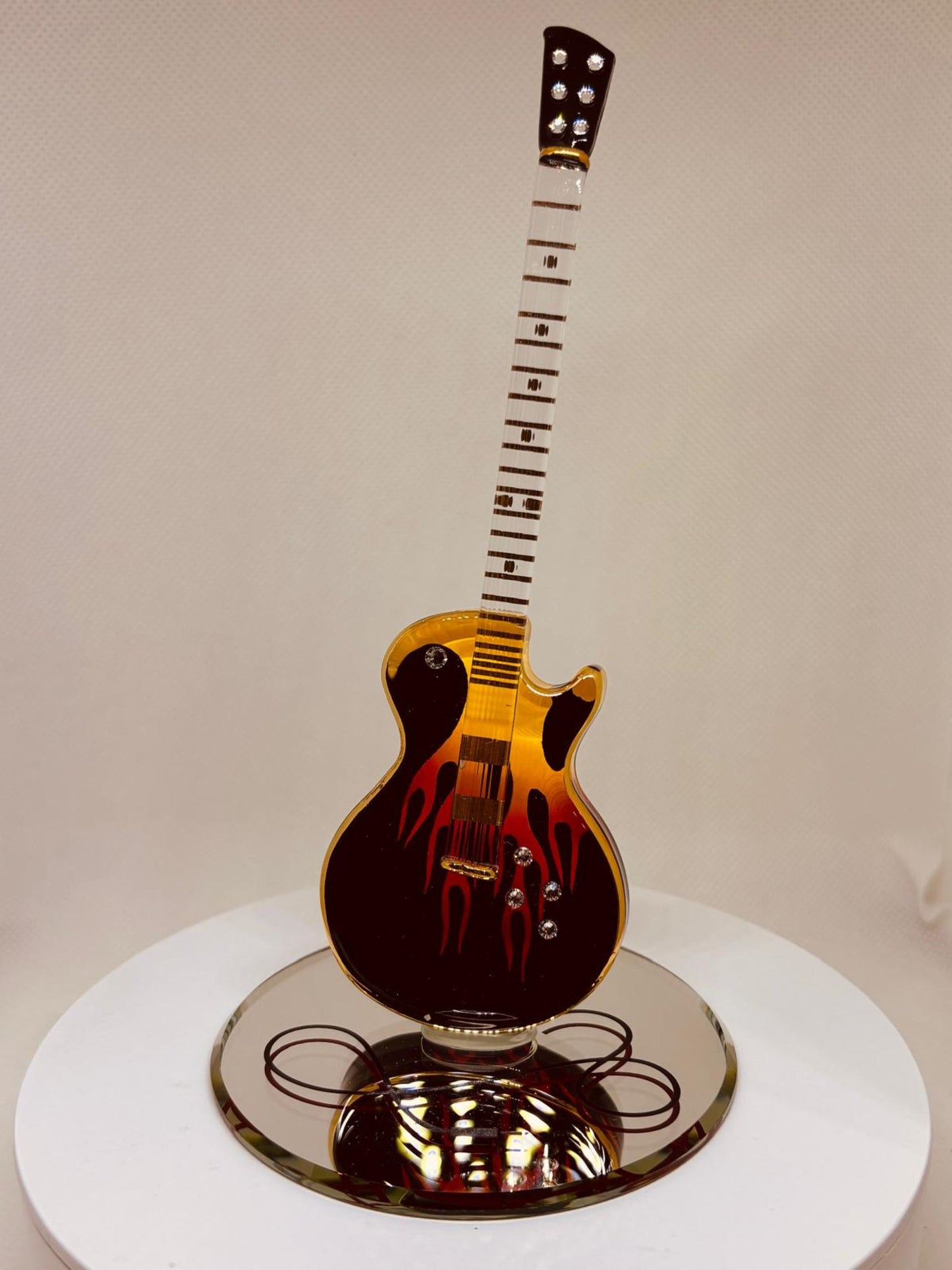 Handcrafted large Smokin’ Hot guitar figurine with flame details and crystal accents