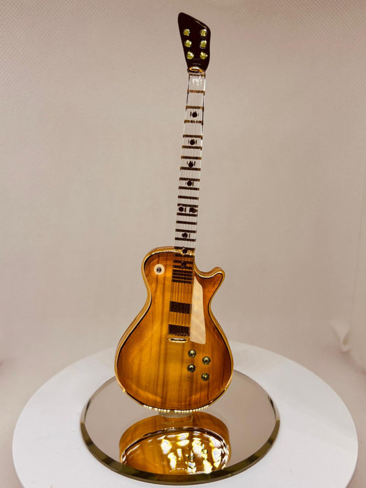 Classic Woodgrain Guitar Glass Figurine | Handcrafted Music Lover Collectible