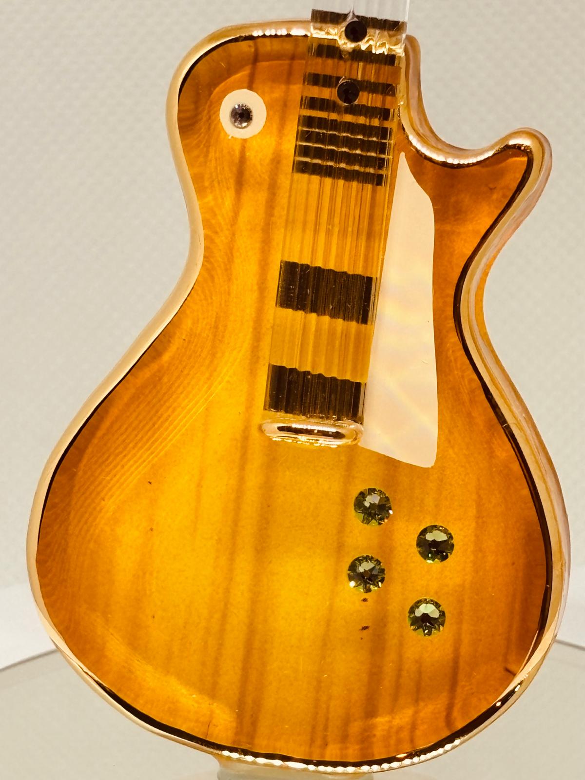 Classic Woodgrain Guitar Glass Figurine | Handcrafted Music Lover Collectible