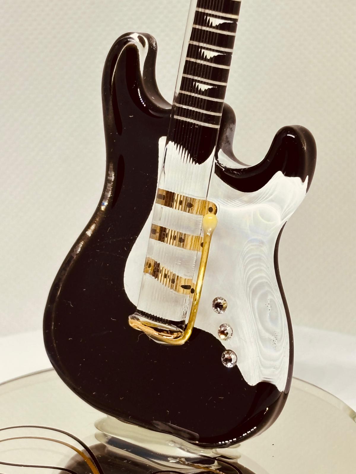 Vintage Black Guitar Figurine Handcrafted Glass Gift for Music Lovers