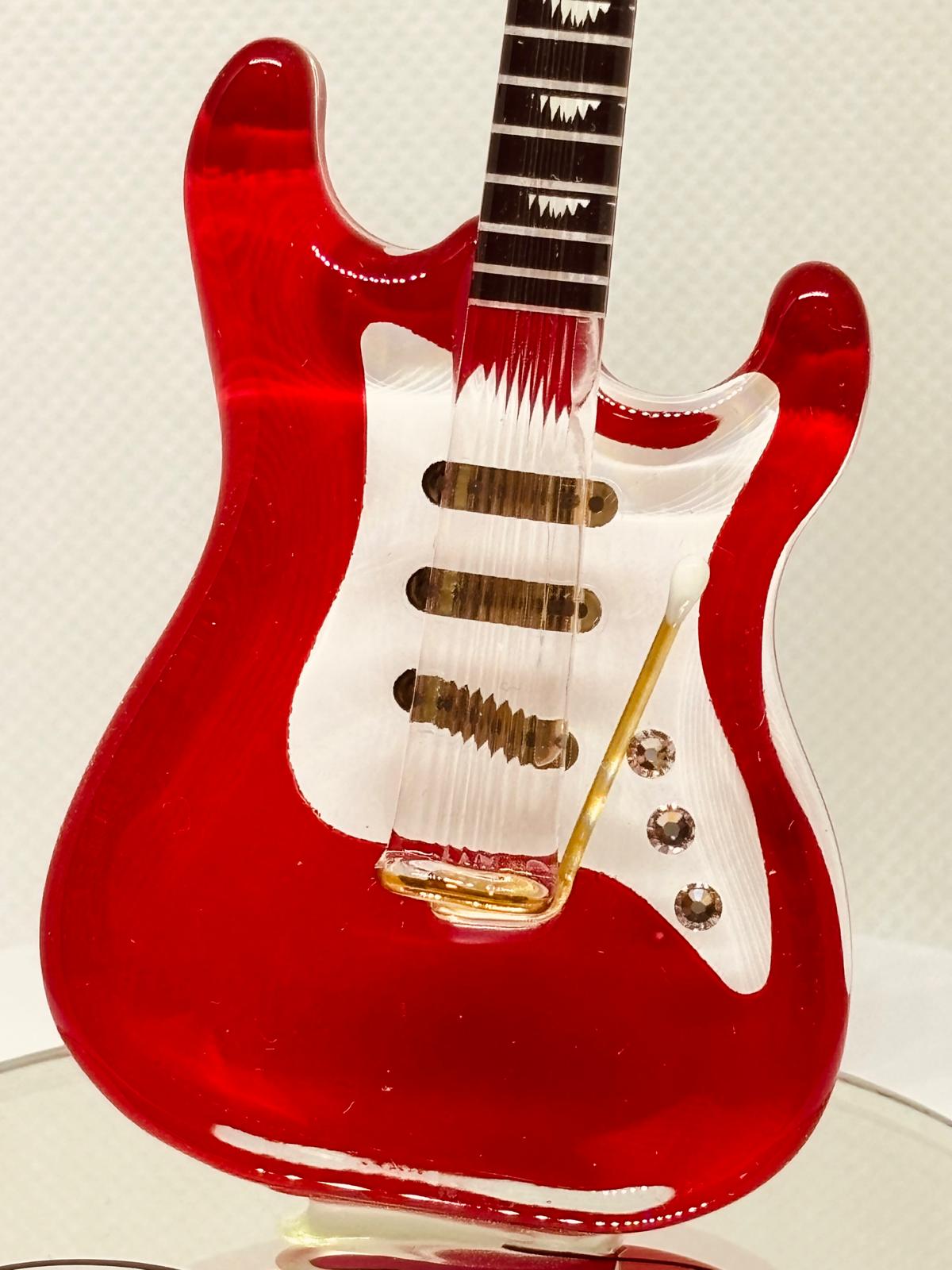 Vintage Red Guitar Figurine  Handcrafted Glass Music Decor Gift