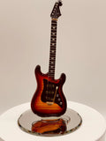 Handcrafted large Vintage Tobacco Guitar glass figurine on beveled mirror base with crystal and gold accents