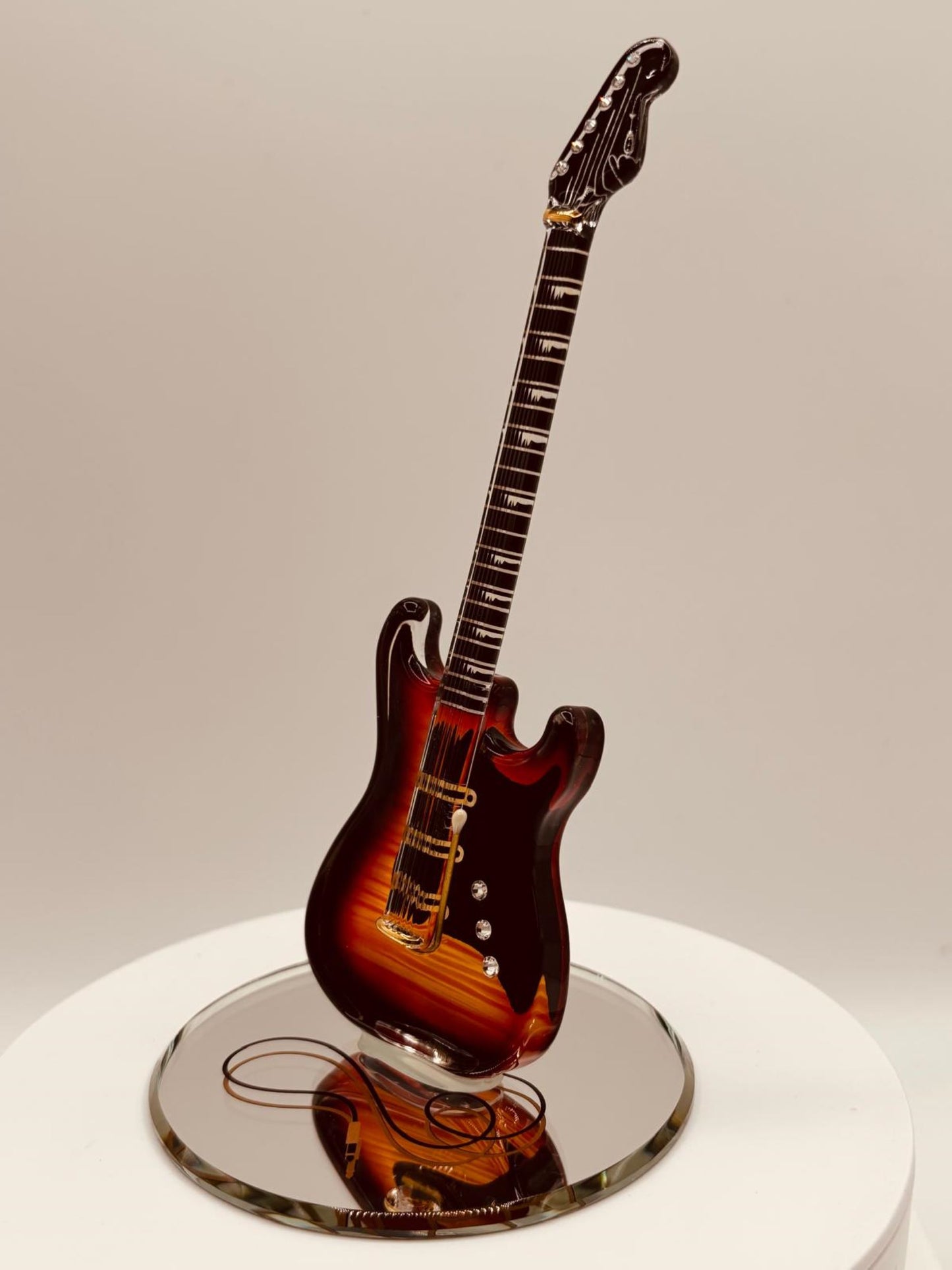 Vintage Tobacco Guitar Glass Figurine | Large Music Decor for Guitar Lovers