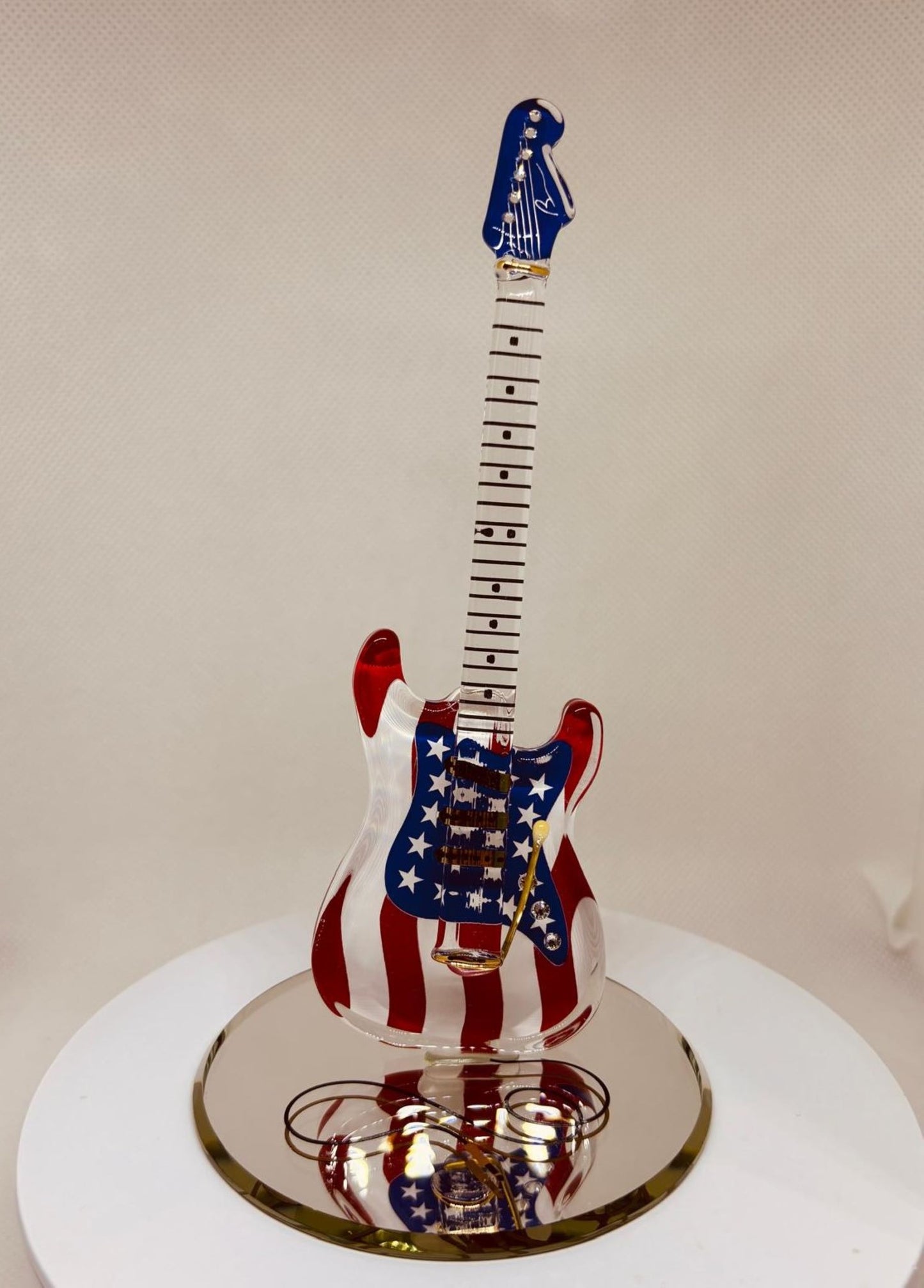 Vintage USA Guitar Figurine Handcrafted Glass Patriotic Music Decor