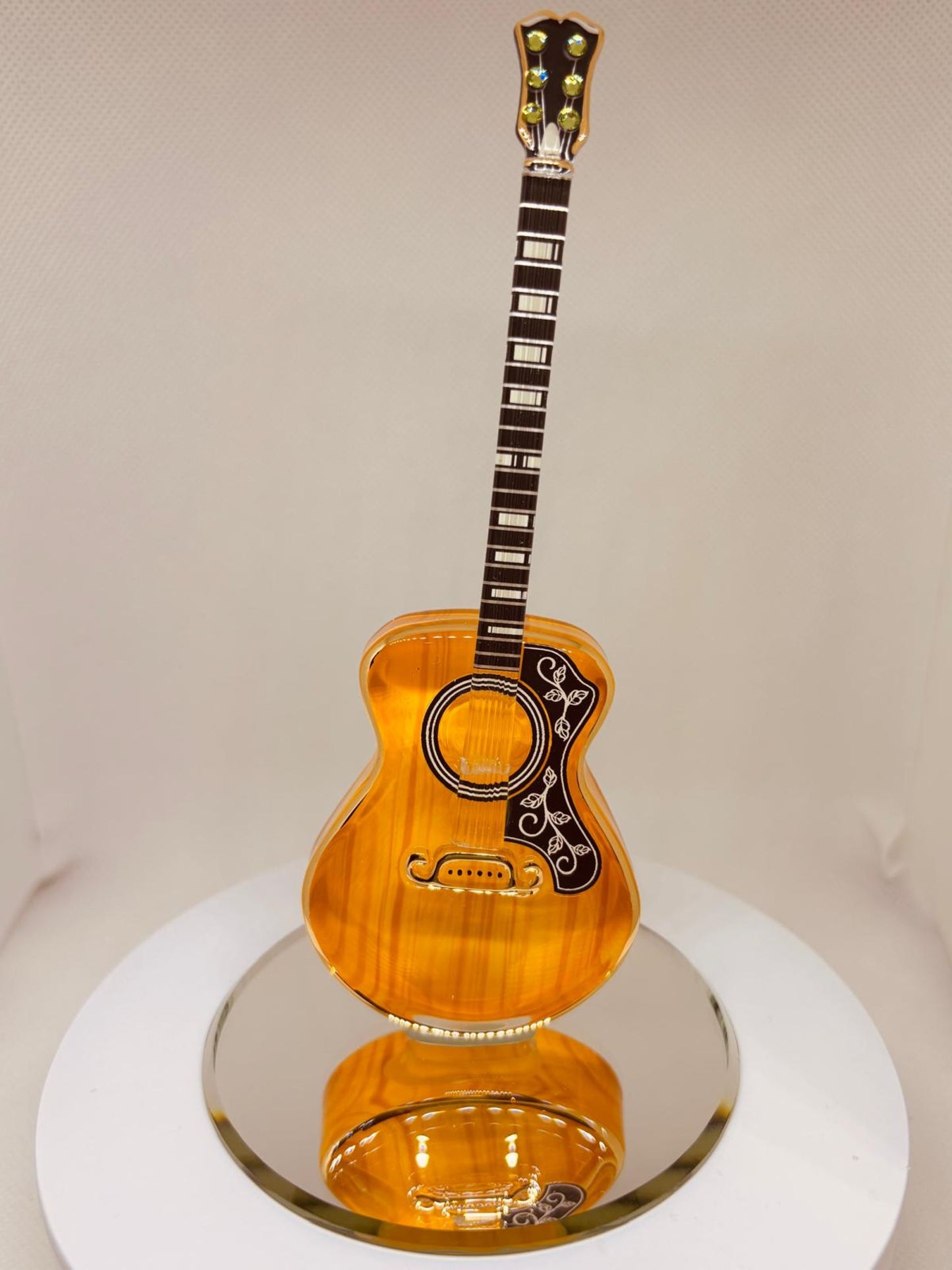 Handcrafted deluxe acoustic guitar figurine with crystal accents and gold detailing
