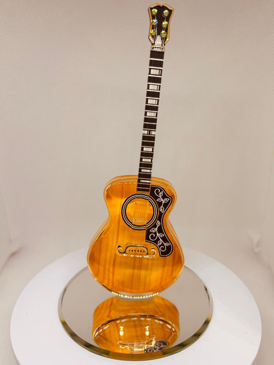 Handcrafted deluxe acoustic guitar figurine with crystal accents and gold detailing