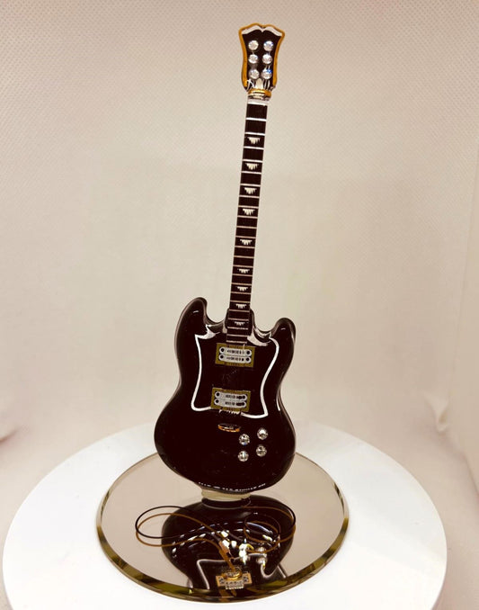 Black Guitar Figurine with Crystals Glass Music Decor for Guitar Lovers