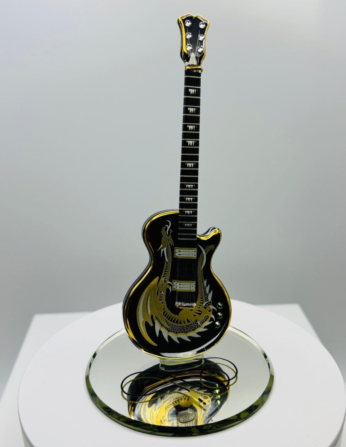 Dragon Guitar Glass Figurine | Handcrafted Fantasy Guitar Display Decor