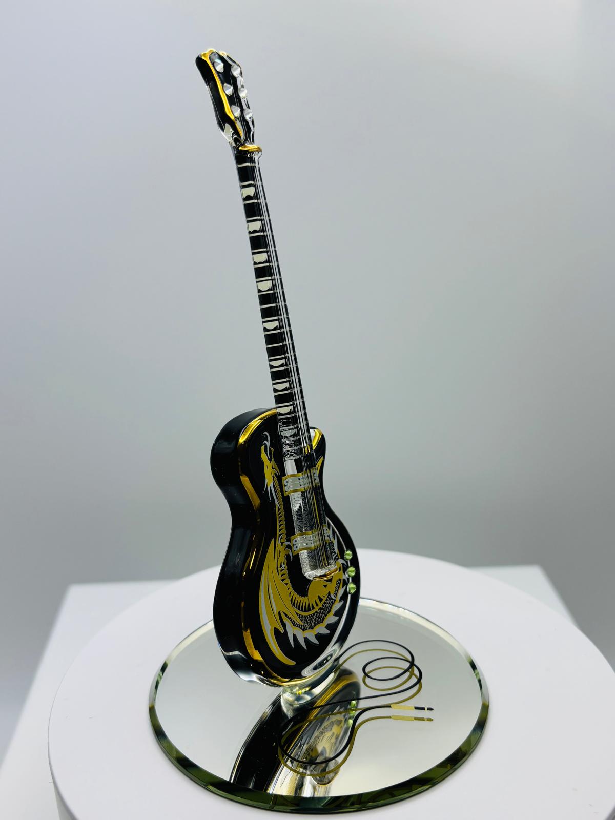 Dragon Guitar Glass Figurine | Handcrafted Fantasy Guitar Display Decor