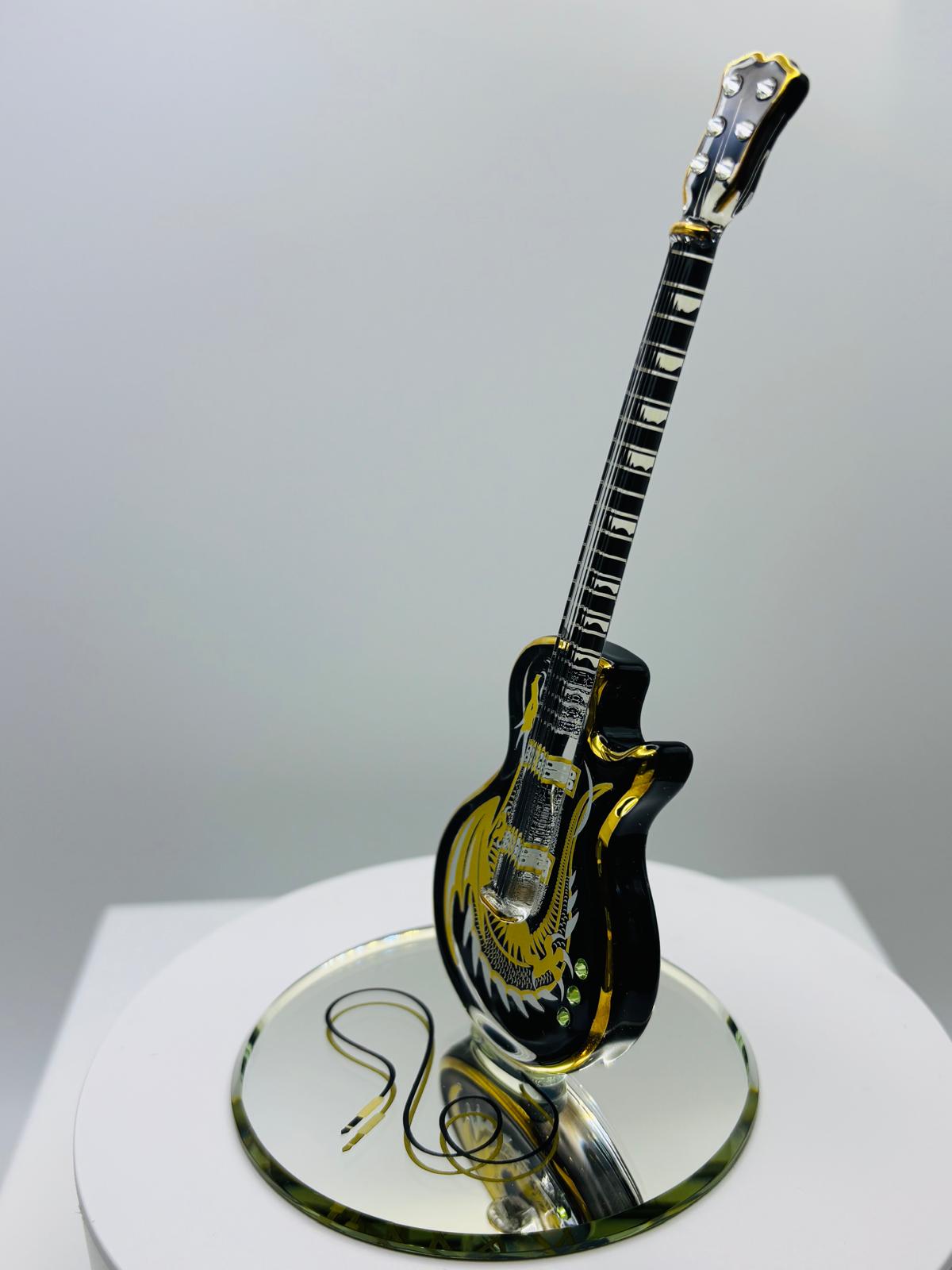 Dragon Guitar Glass Figurine | Handcrafted Fantasy Guitar Display Decor