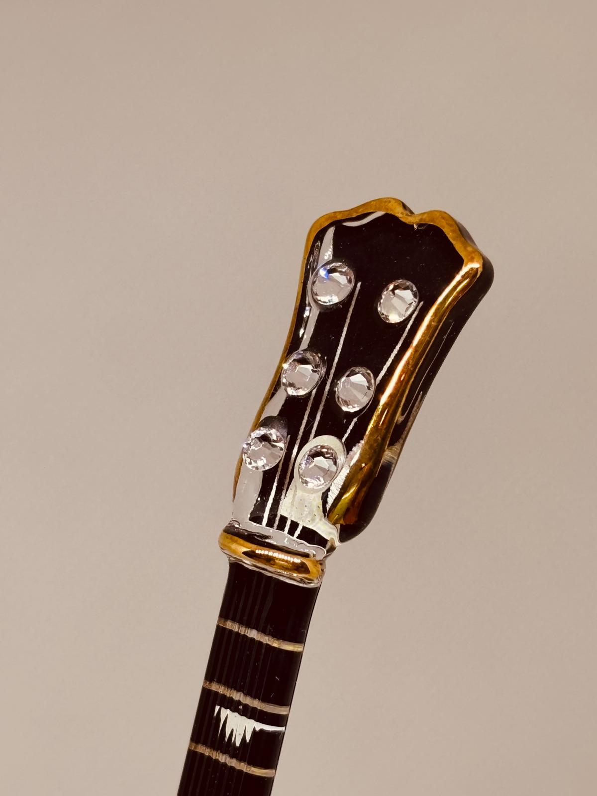 Glass Tobacco Burst Guitar Figurine Large Handcrafted Music Decor