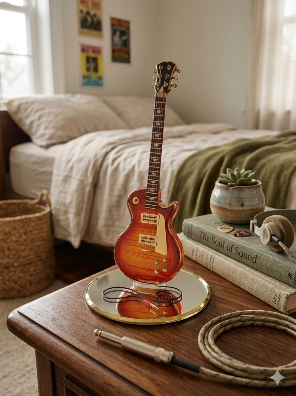 Electric Guitar Glass Figurine Gift for Guitar Player Music Lover Cherry Burst Guitar Decor Musician Gift Idea