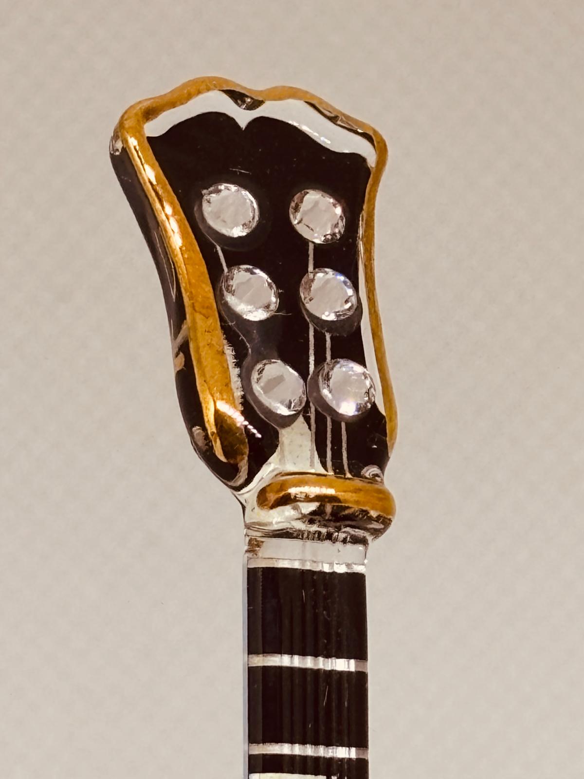 Black Guitar Figurine with Crystals Glass Music Decor for Guitar Lovers