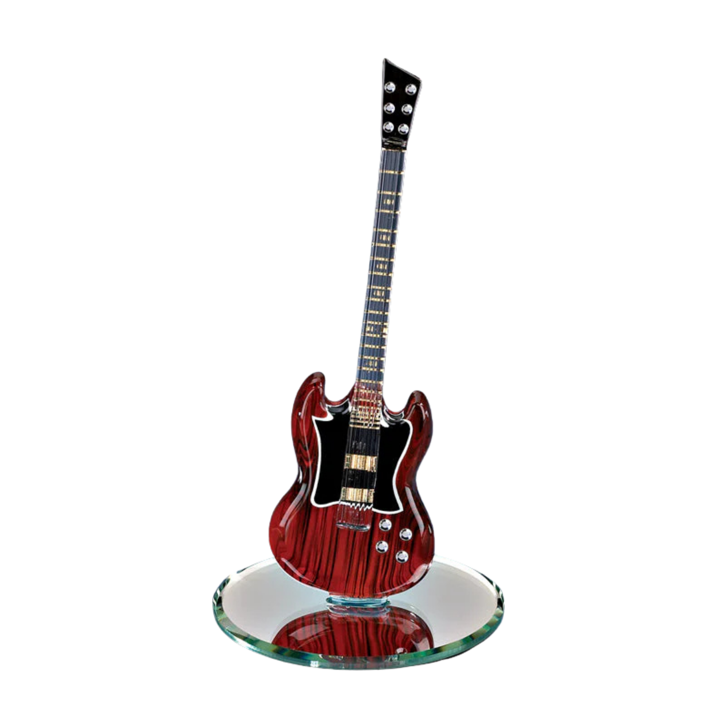 red electric guitar figurine on glass mirror base music decor gift for guitarist musician
