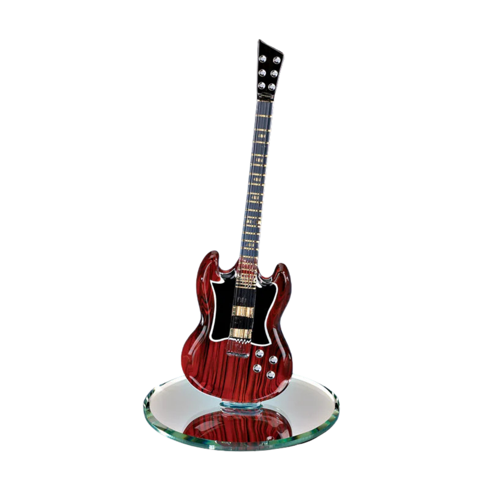 red electric guitar figurine on glass mirror base music decor gift for guitarist musician