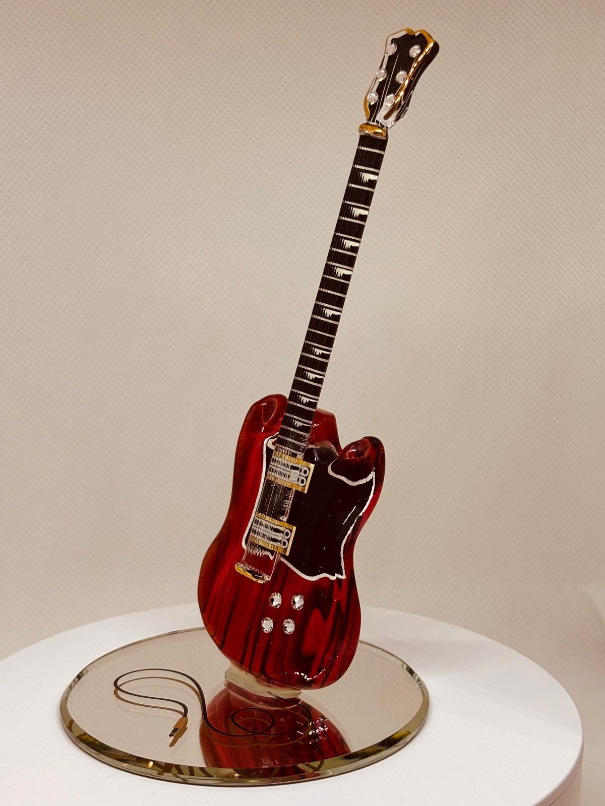 Red Electric Guitar Figurine Gift Music Lover Decor Guitar Player Gift