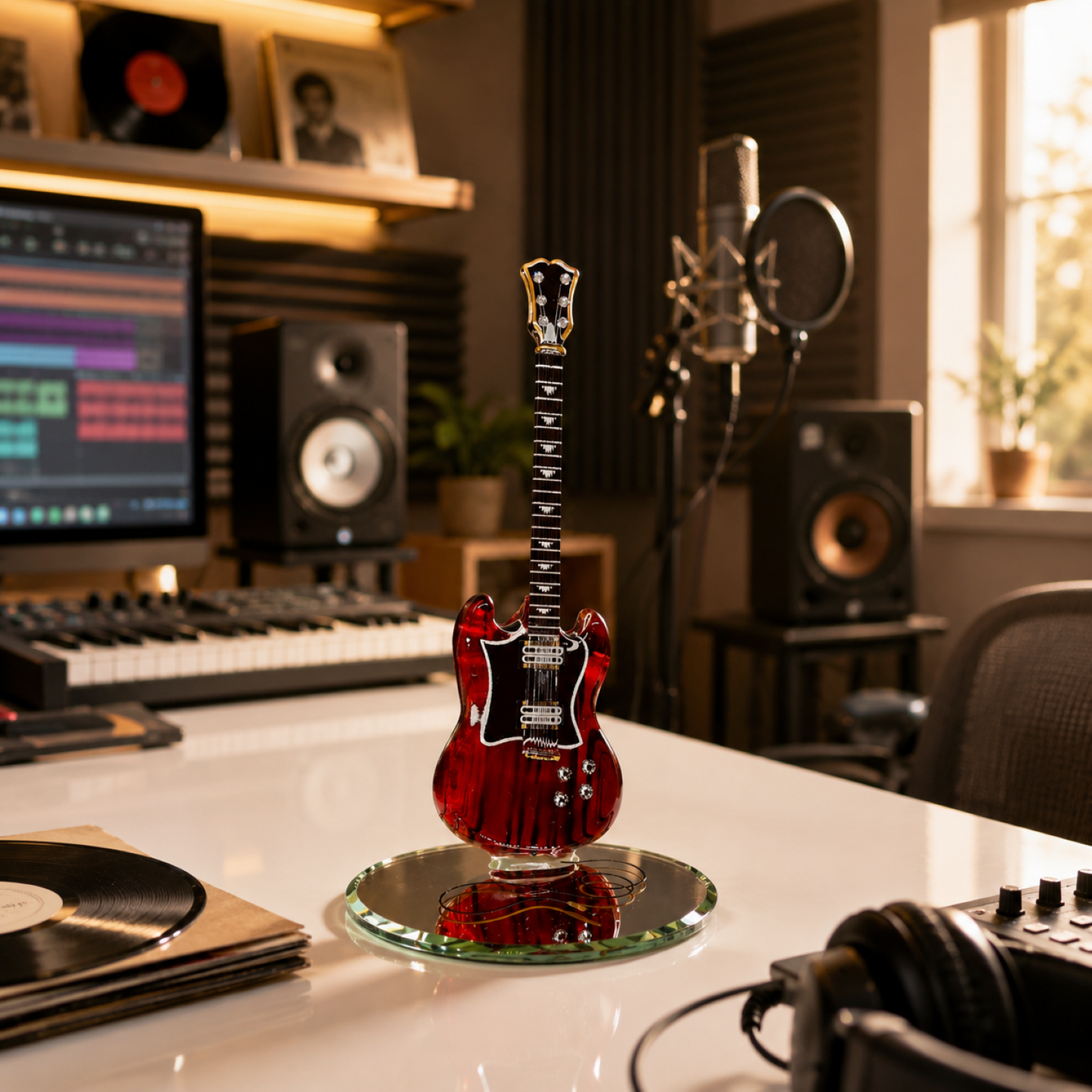 Glass Electric Guitar Figurine – Guitar Player Gift, Music Collectible, Music Room Decor