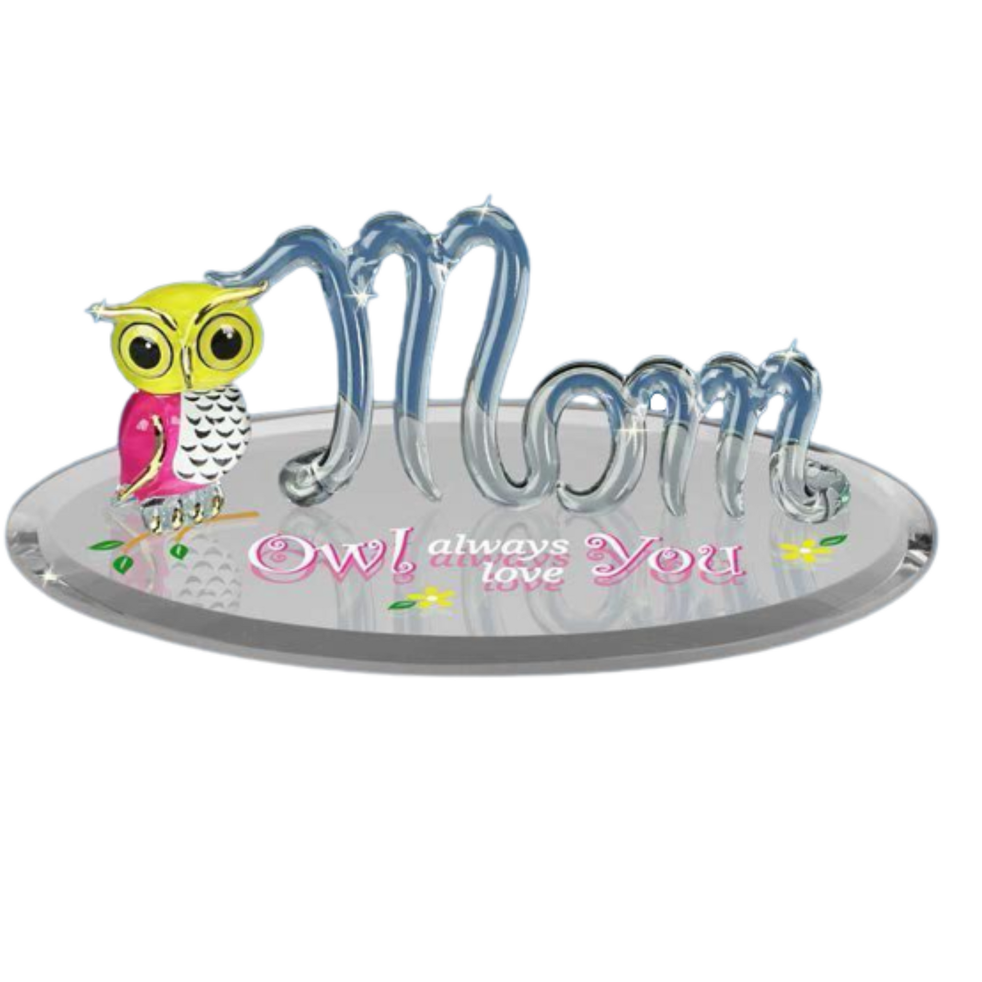glass mom figurine with owl and we always love you message small gift for mother home decor