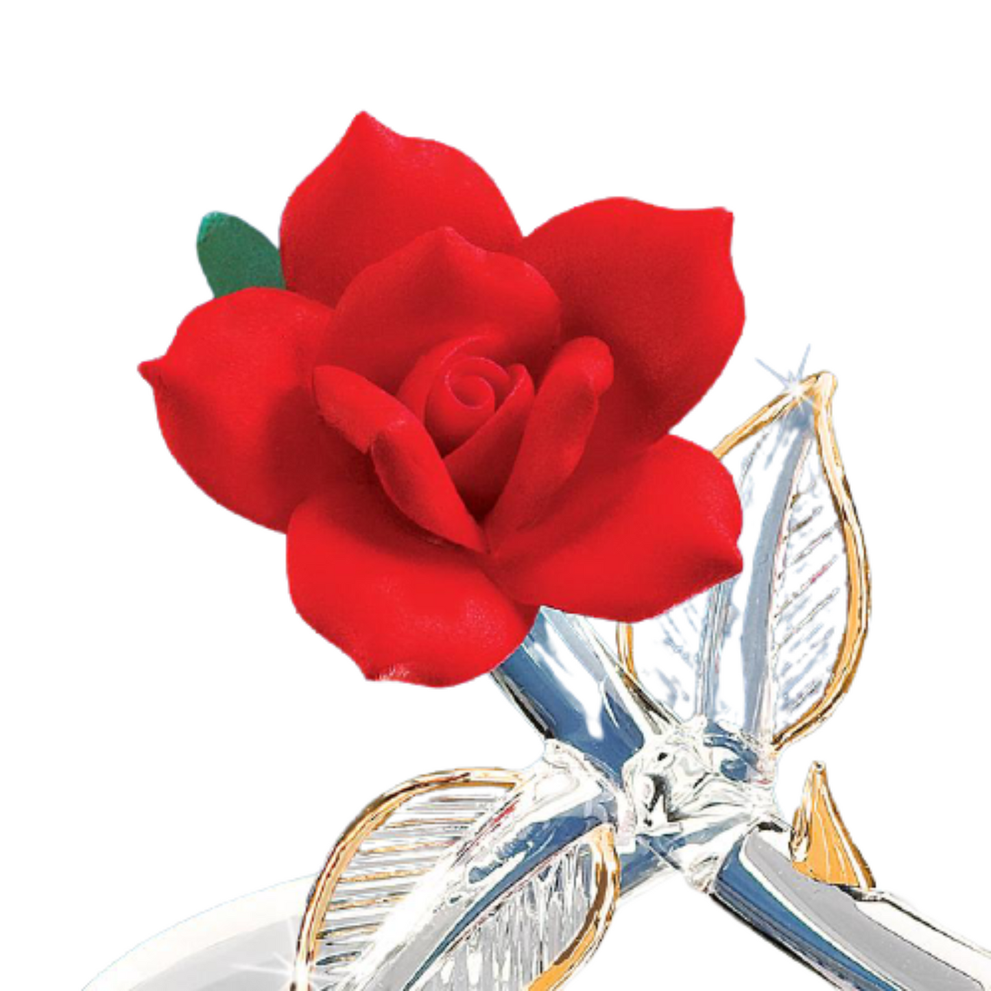 “I Love You” Red Rose Figurine | Handcrafted Glass Rose with Gold Accents