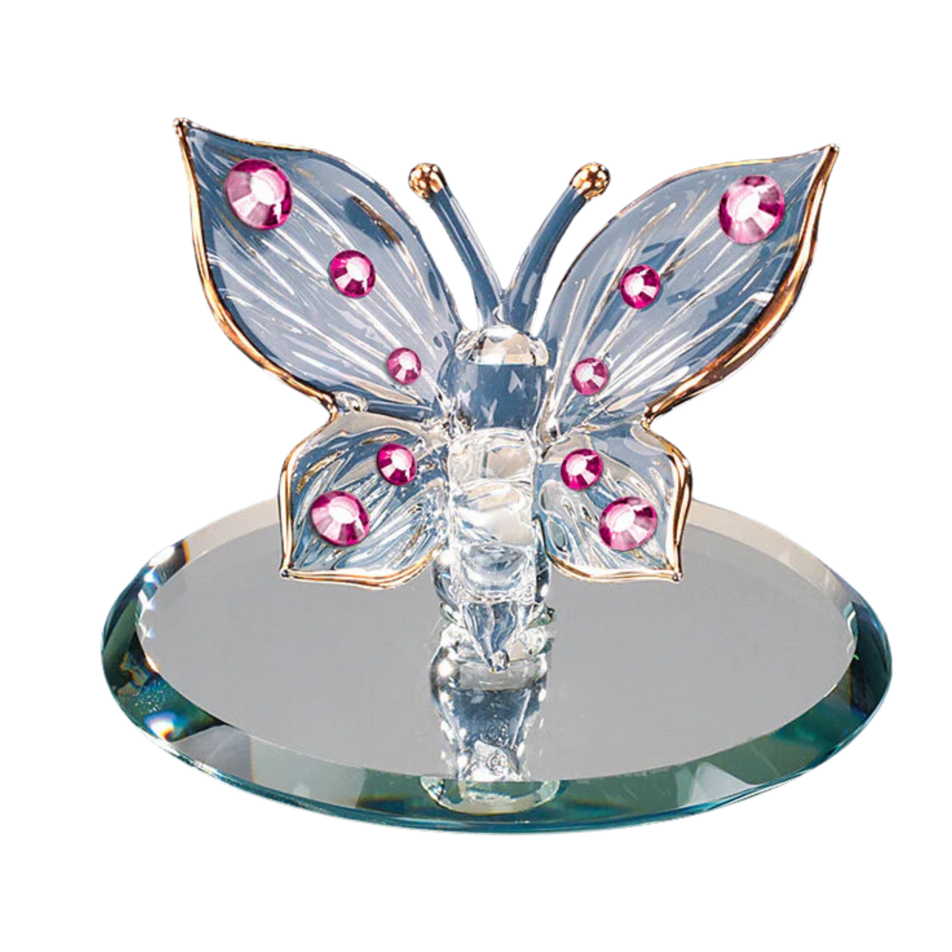 glass butterfly figurine with pink crystals small decorative collectible gift for butterfly lovers