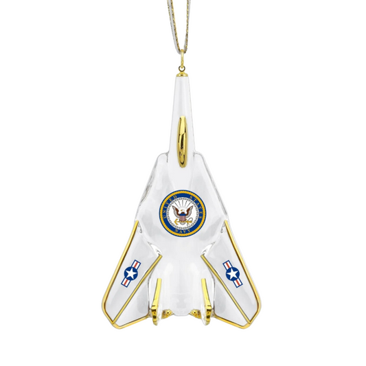 U.S. Navy F-14 Jet Ornament Handcrafted Glass Military Christmas Decor