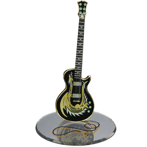 Music Lover Gift, Dragon Black Guitar, Handcrafted Guitar Figurine, Christmas Gift, Gift for Music Lover, Home Decor