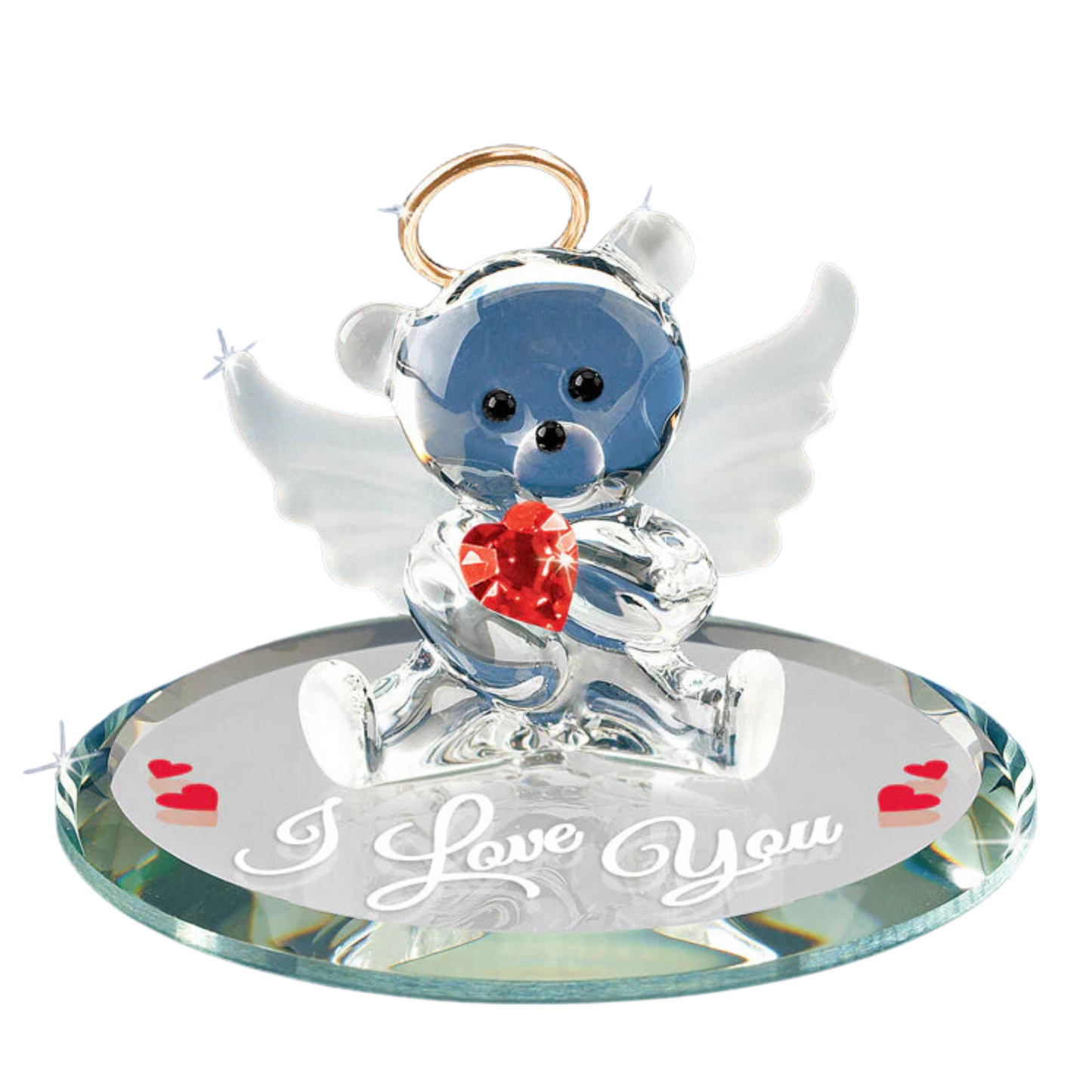 "I Love You" Angel Bear Figurine Handcrafted Gift with Crystal Heart