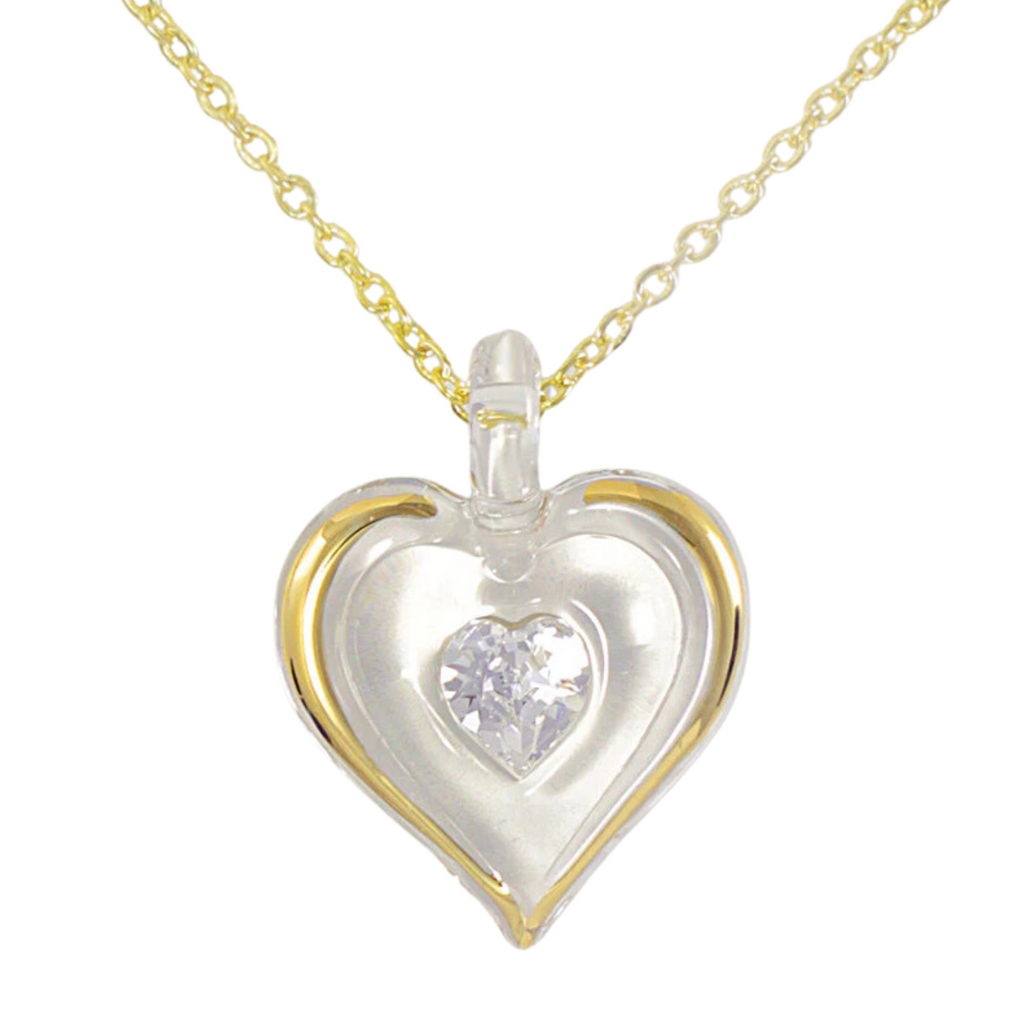 April Birthstone Heart Necklace White Crystal Heart Pendant on Gold Chain