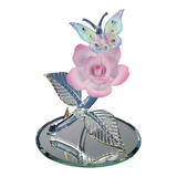 Handmade Glass Butterfly Figurine, Crystals Butterfly Butterfly & Pink Rose, Home Decor, Holiday Gift