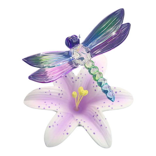 glass dragonfly figurine on lily flower colorful wings dragonfly decor floral glass figurine gift