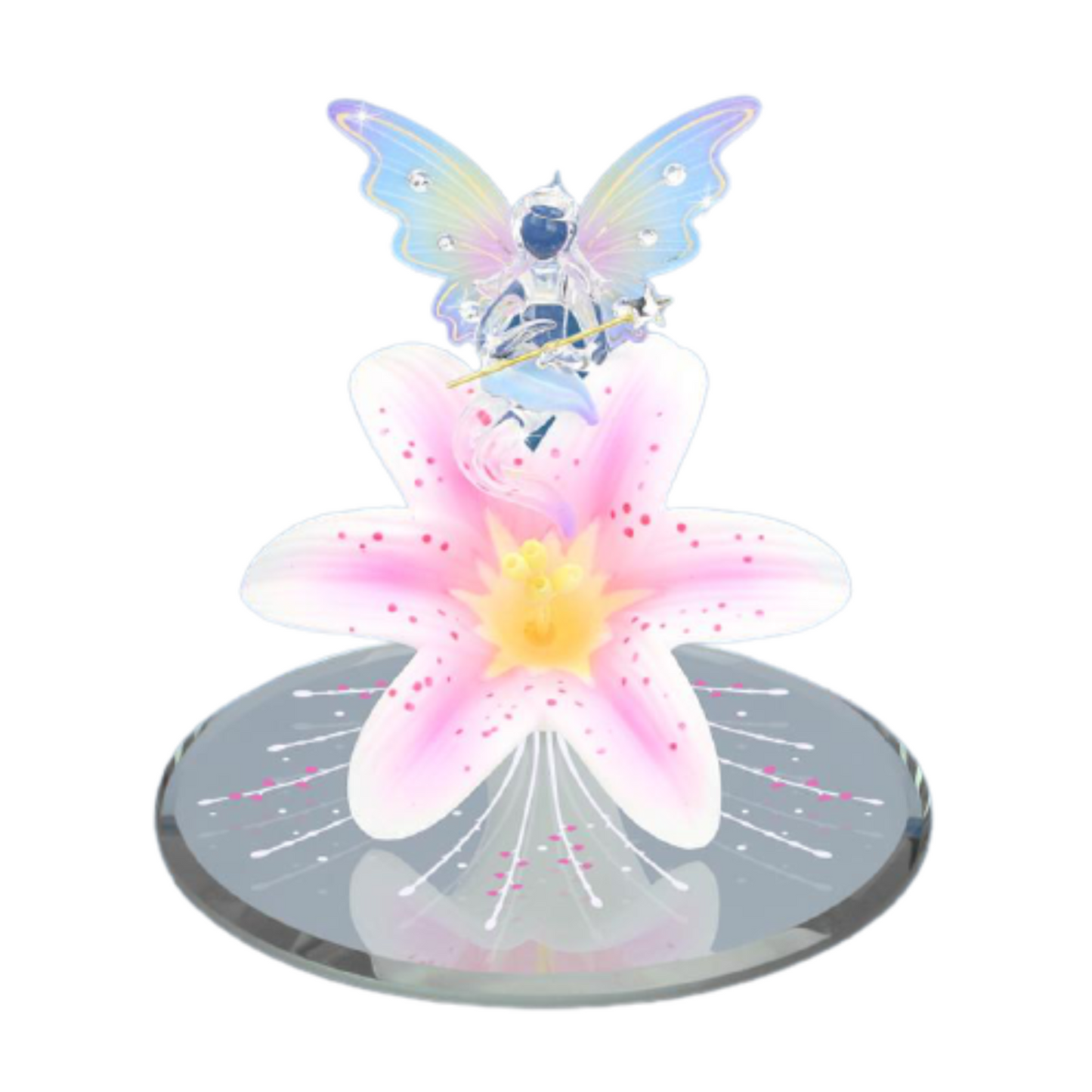 glass butterfly figurine on pink lily flower small floral decor butterfly collectible gift