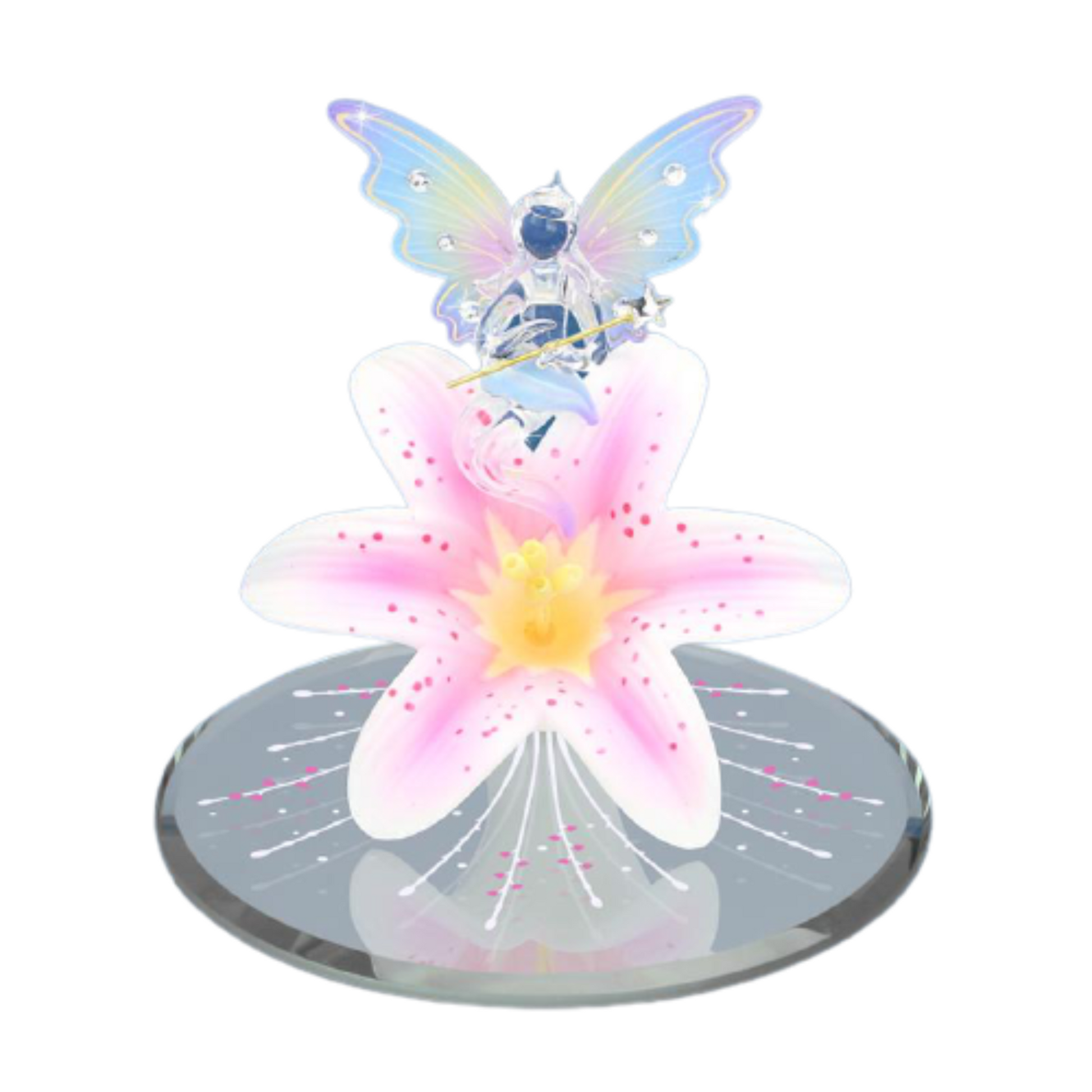 glass butterfly figurine on pink lily flower small floral decor butterfly collectible gift