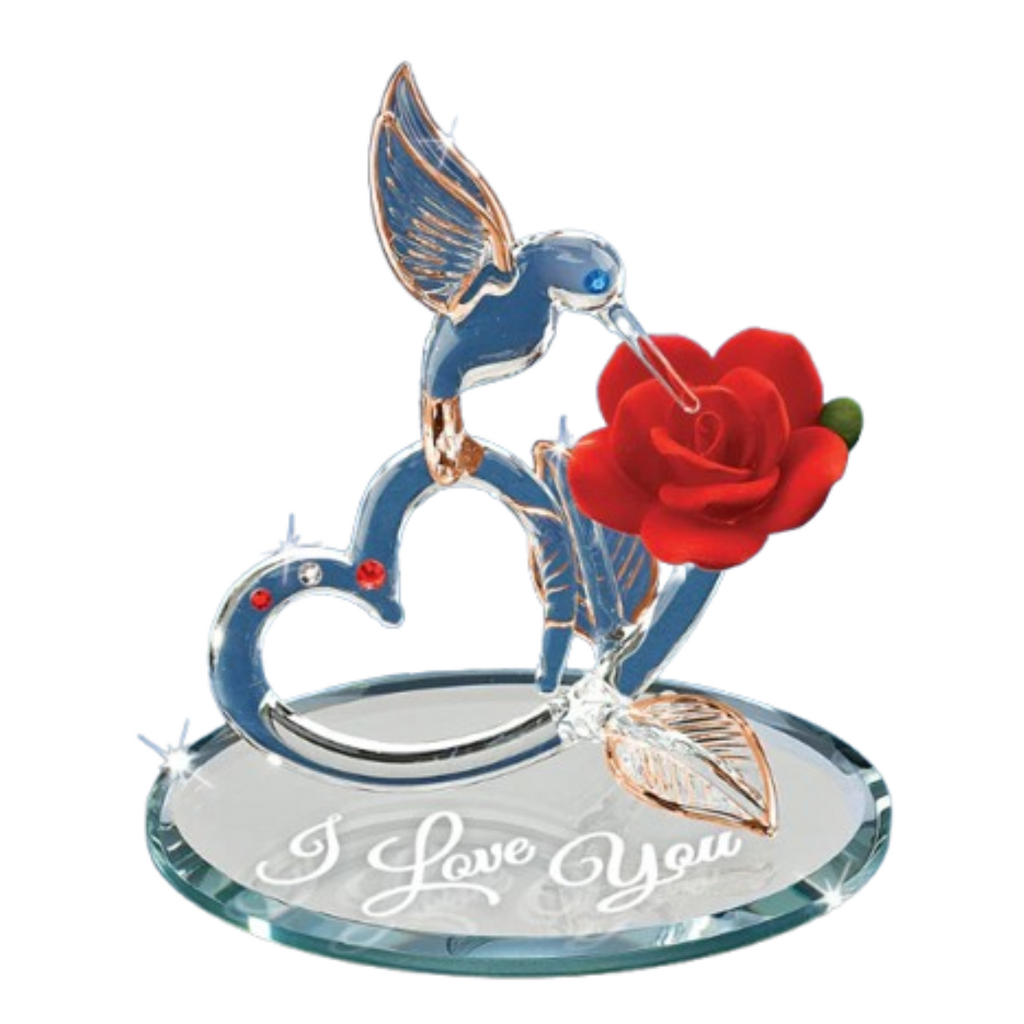 Hummingbird Figurine with Rose & Heart  I Love You Gift Decor
