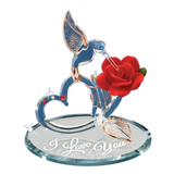 Hummingbird & Red Rose Glass Figurine, I Love You Anniversary Gifts, Gift for Wife