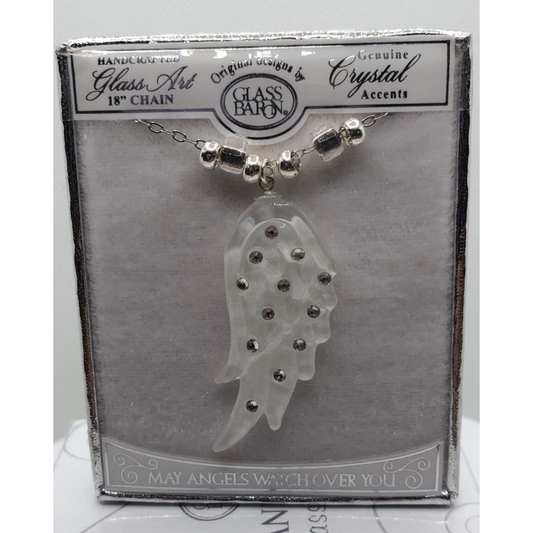 Silver Angel Wing Necklace with Crystals on 18" Chain