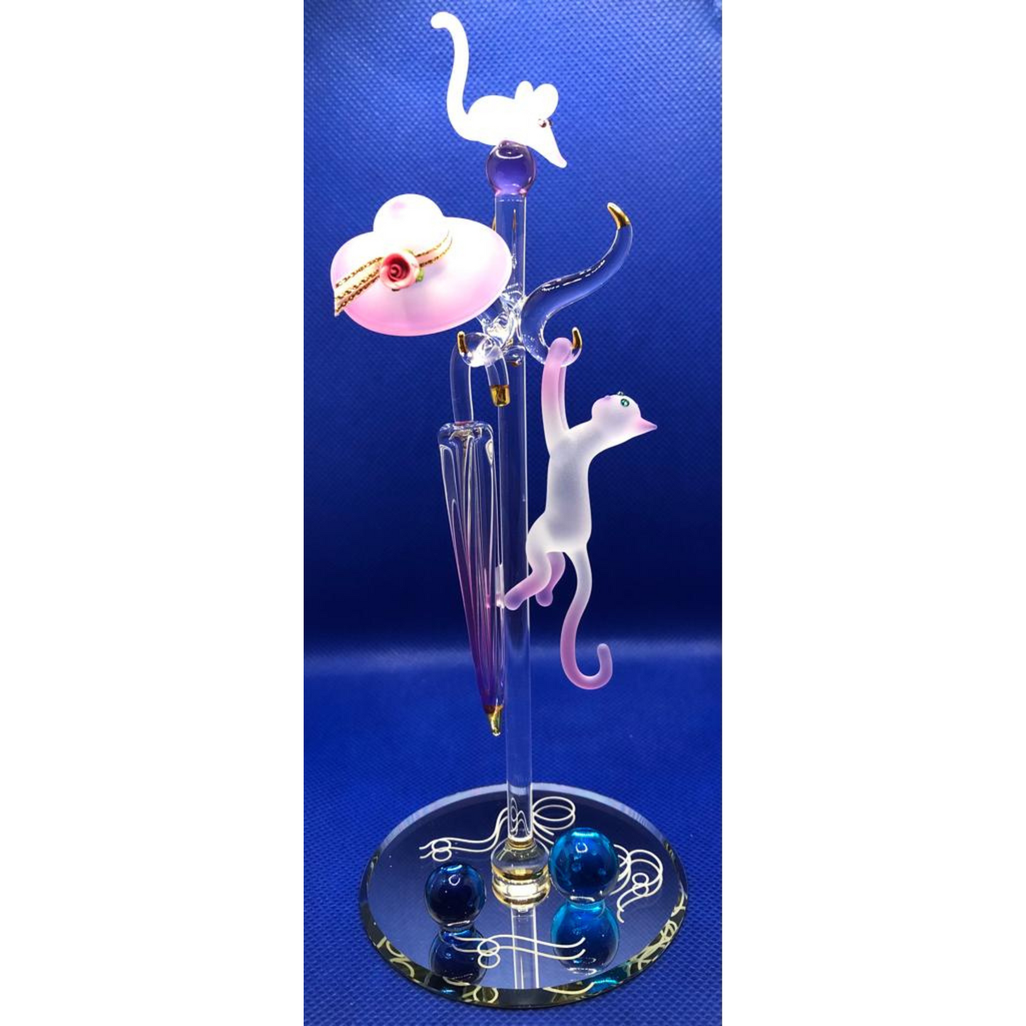 Cat & Coat Rack Figurine | Glass Cat Lover Décor Gift