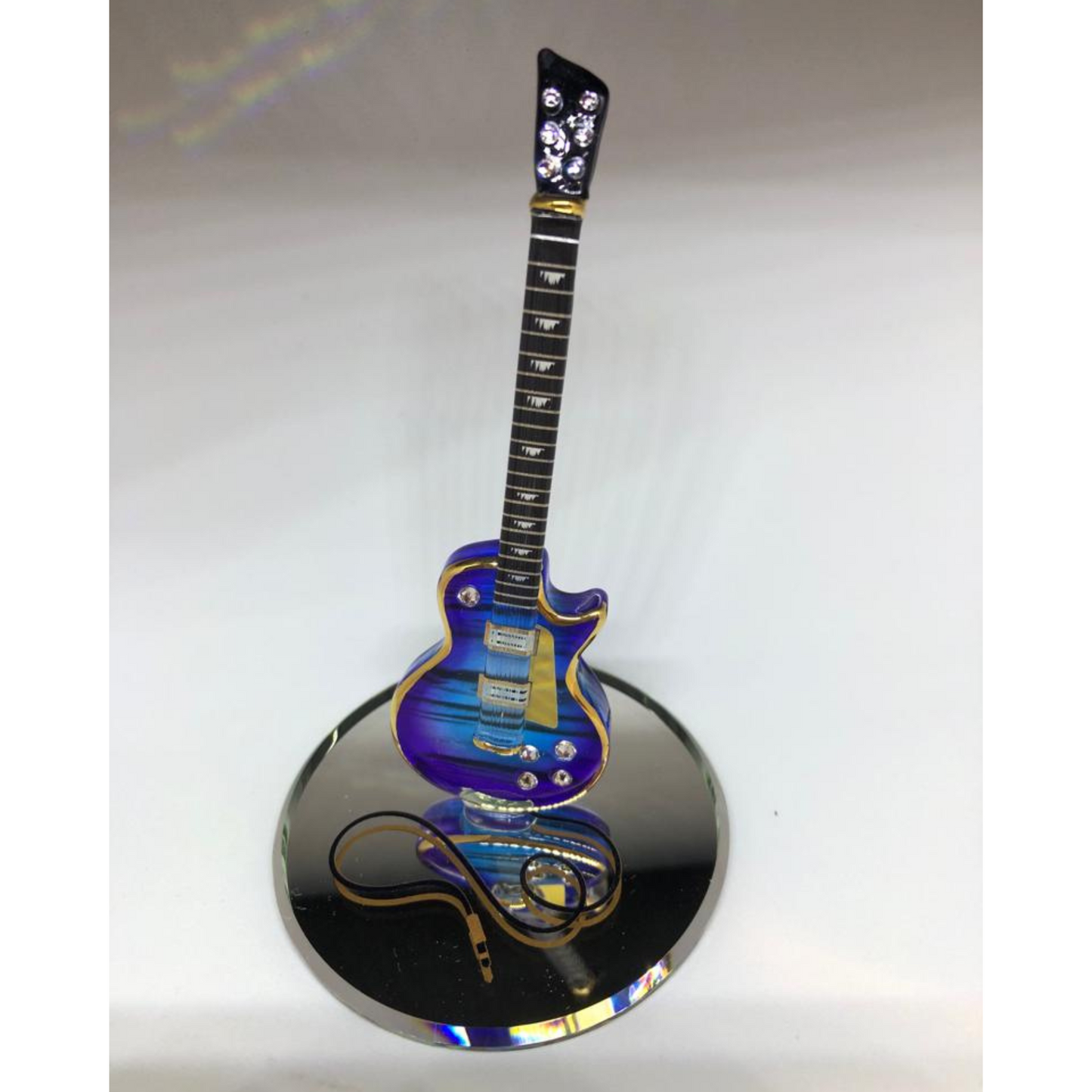 Classic Purple Haze Glass Guitar Wood Grain Look Music Decor Figurine
