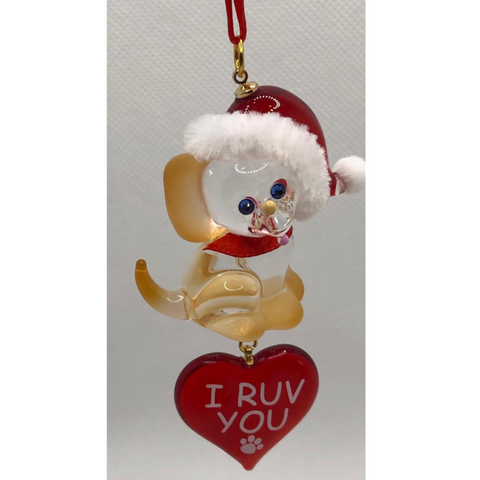 Glass Dog Puppy Ornament, Handcrafted Hanging Ornament, Christmas Gift, Home Decor