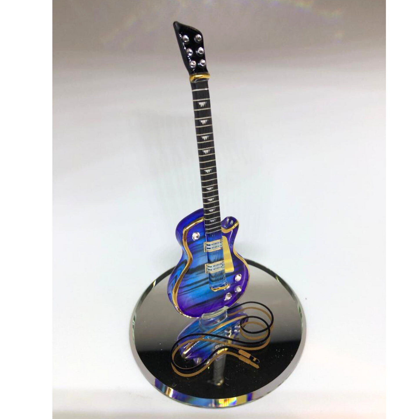 Classic Purple Haze Glass Guitar Wood Grain Look Music Decor Figurine