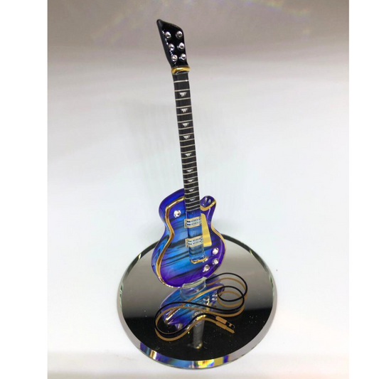 Classic Purple Haze Glass Guitar Wood Grain Look Music Decor Figurine