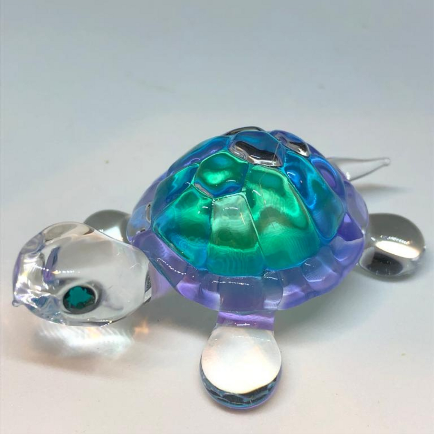 Blue Glass Turtle Figurine Handcrafted Gift & Home Decor