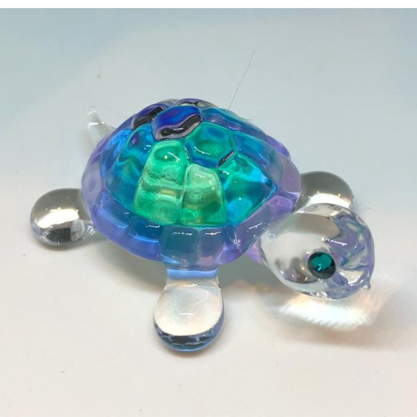 Blue Glass Turtle Figurine Handcrafted Gift & Home Decor