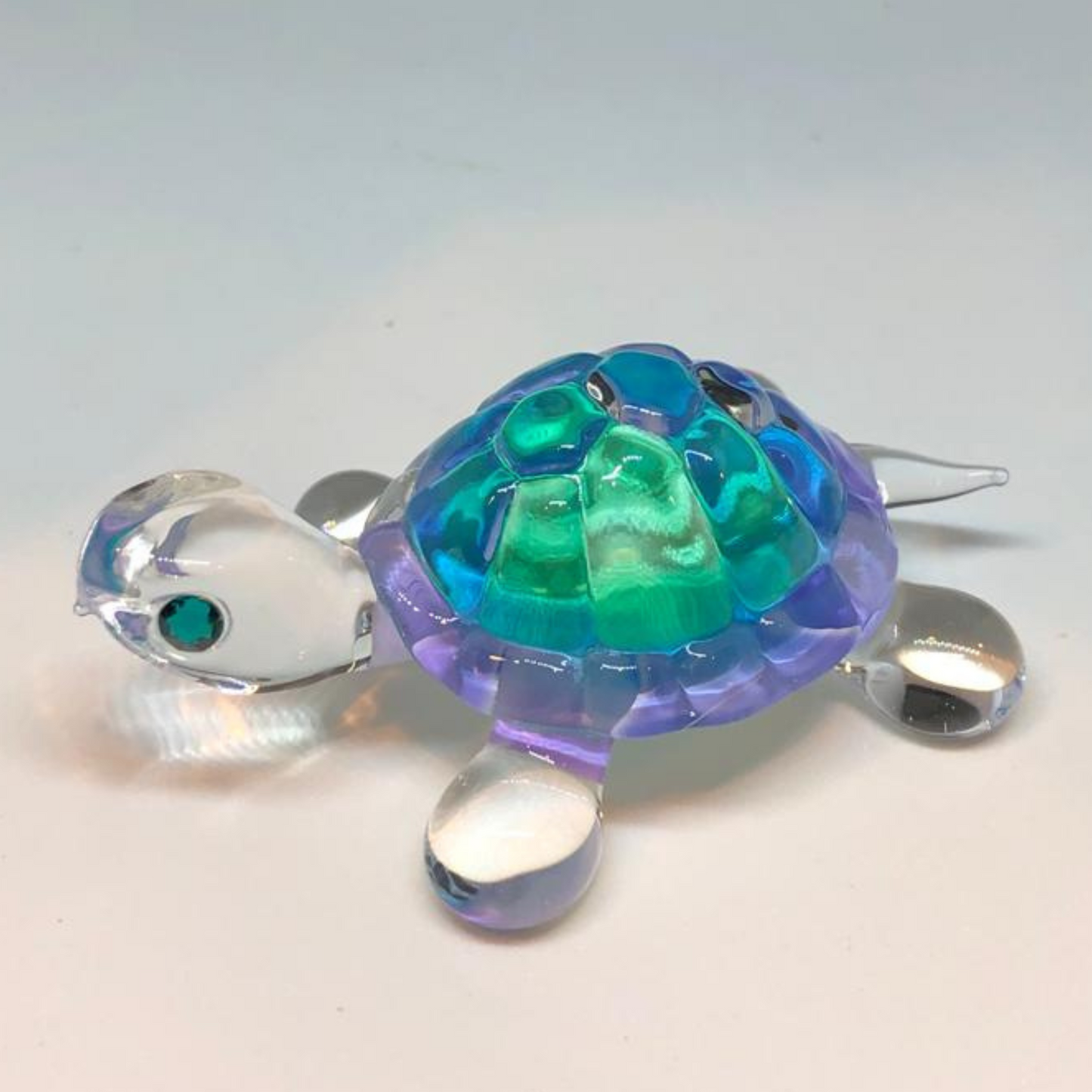 Blue Glass Turtle Figurine Handcrafted Gift & Home Decor