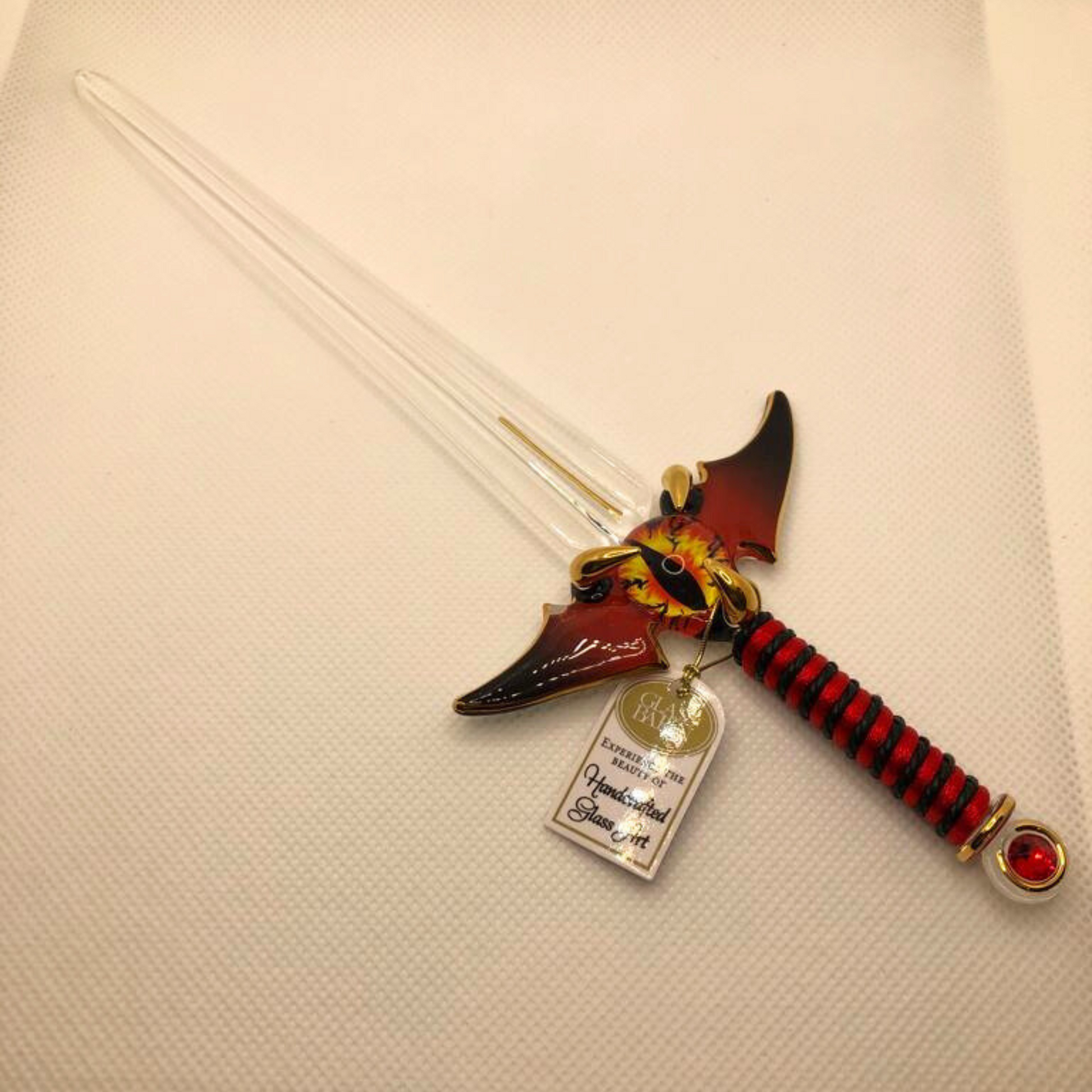 Glass dragon sword collectible for fantasy décor display