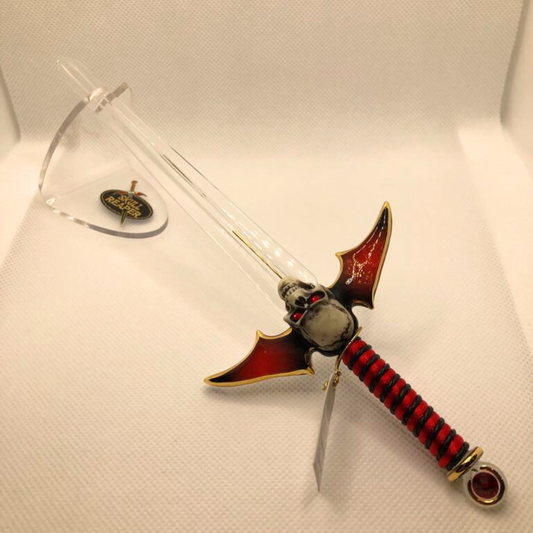 Skull Sword Handcrafted Glass Fantasy Décor with Crystal Accents