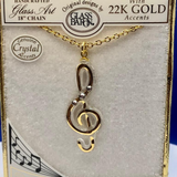 Handmade Treble Clef Music Note Necklace with Crystals Accents