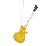 Glass Guitar Ornament, Christmas Figurine, Handmade Yellow Ornament, Gift for a Musician, Guitar Lover, 4" Hanging Holiday Ornament