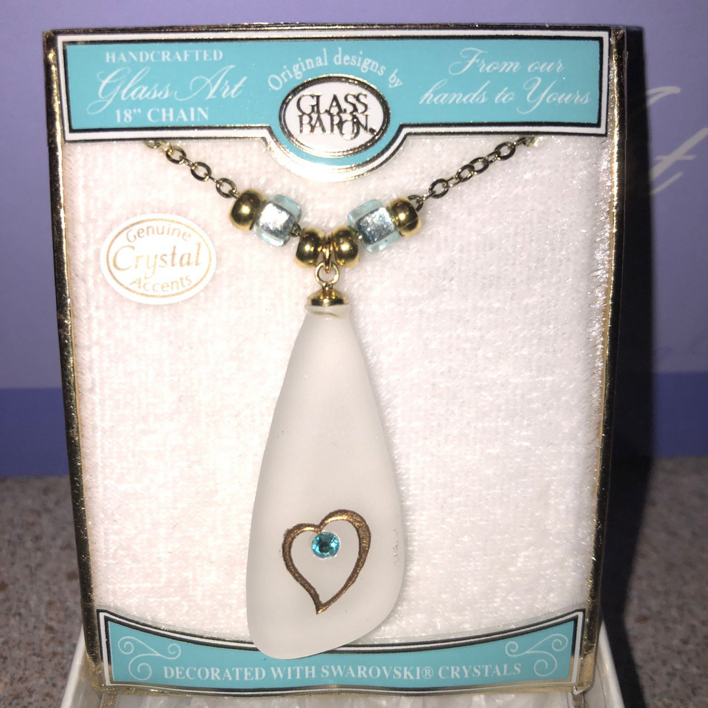 Sea Glass Heart Necklace Handcrafted Ocean Glass Pendant on 18" Gold Chain