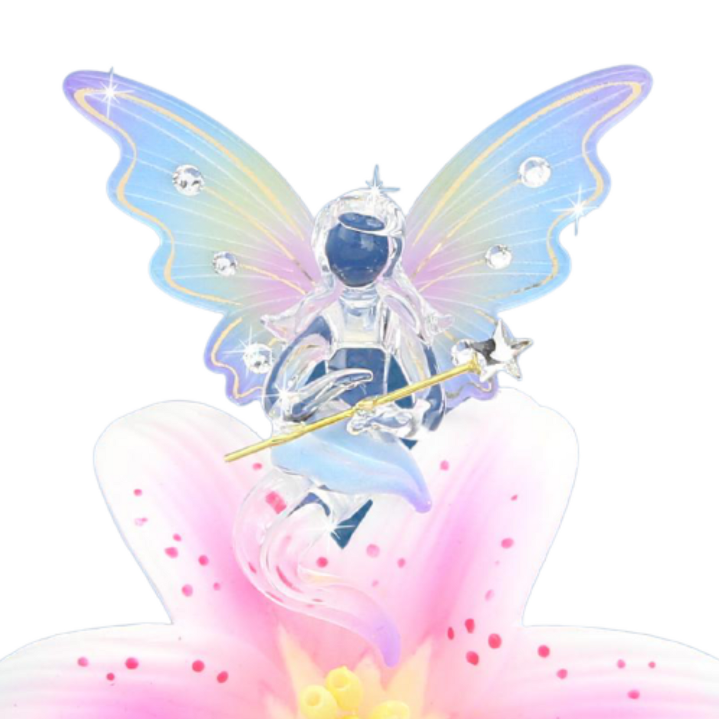 Fairy Figurine Glass Flower Angel Decor Pink Lily Collectible Gift Fantasy Decor